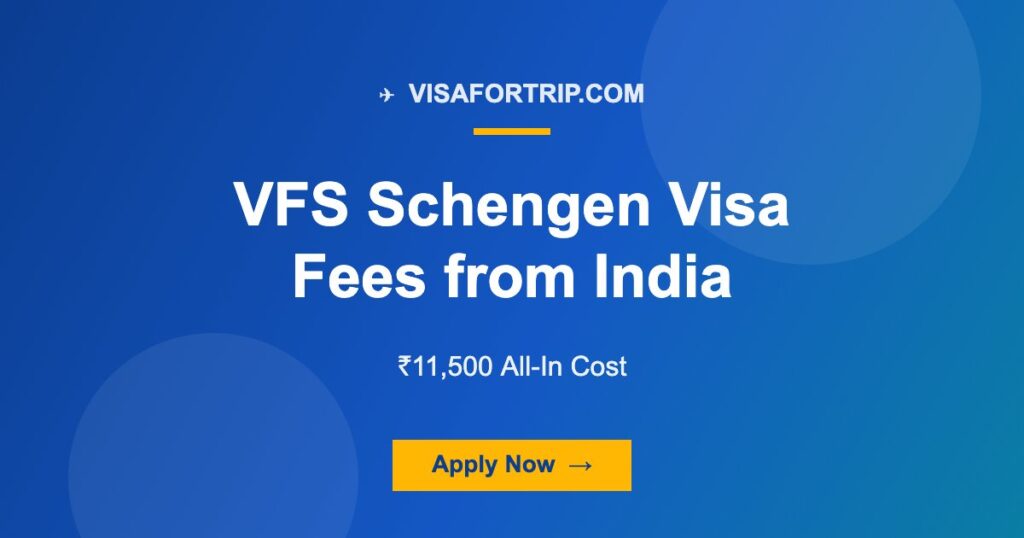 VFS Schengen Visa Fees from India 2026: ₹11,500 All-In Cost